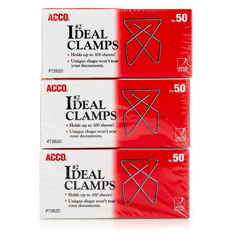 ACCO Brands ACCO Ideal Paper Clamp/Butterfly Clamp, Smooth, #2 Size(Small), 50/Box, 3-Pack (150 Clamps Total) (A7072643) - Image 2